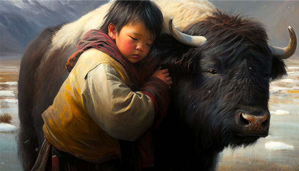 Lodro Denpa and a Tibetan yak