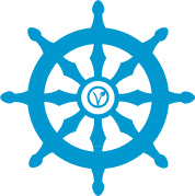Dharmachakra or dharma wheel with the vegan symbol in the centre